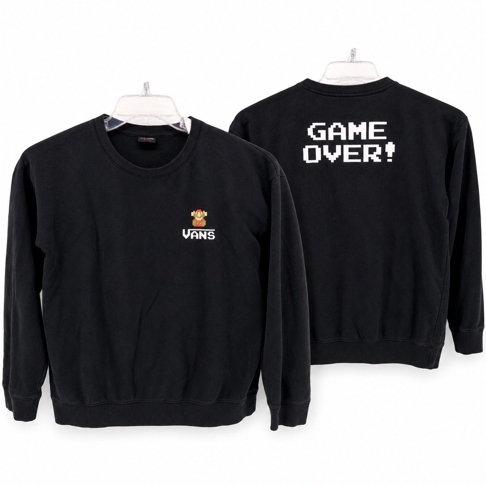 Vans x Nintendo 2016 Mens XL Super Mario 8-Bit Game Over Sweatshirt Black  Retro